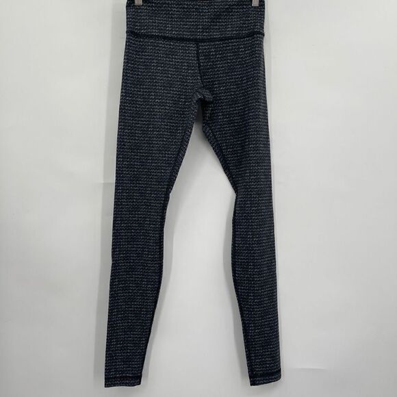 Lululemon Black Wunder Under Knit Pattern High-Rise Skinny Leggings Size 6 - Picture 1 of 5